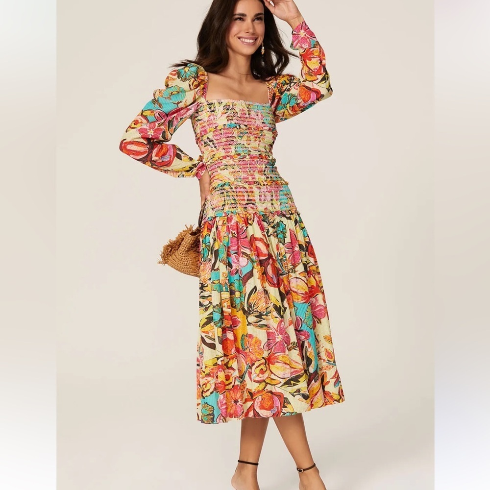 Hemant & Nandita Aroha Dress Tropical Midi Size Small